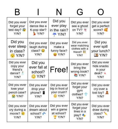 Did you ever see a ghost on TV? 👻 Y/N? Bingo Card