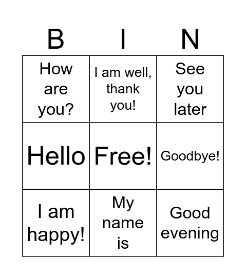 Comment ça va? Bingo Card