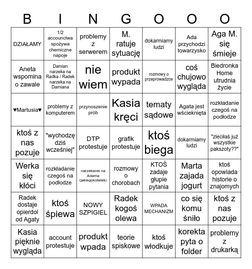 środa 9 lipca Bingo Card