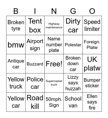 Car bingo Card