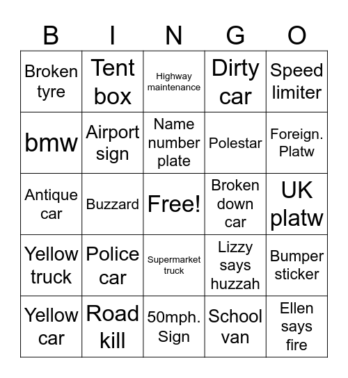 Car bingo Card