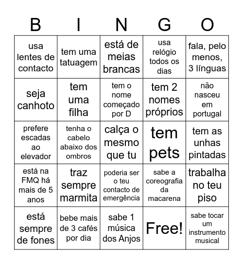 Tira uma selfie com alguem que Bingo Card