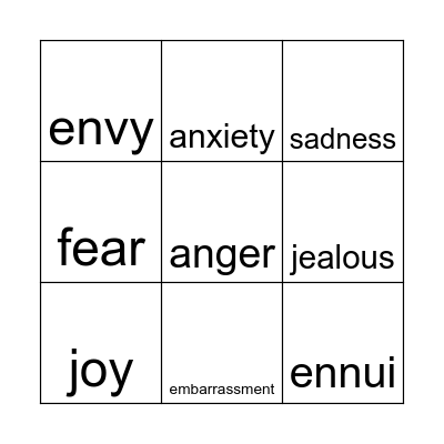 Emotions Bingo Card