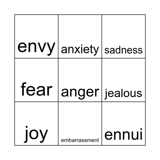 Emotions Bingo Card