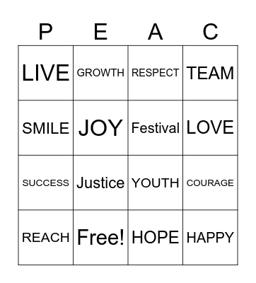 PEACE Bingo Card