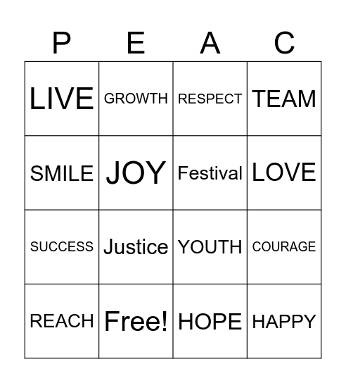PEACE Bingo Card