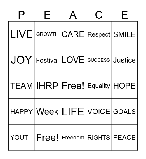 PEACE Bingo Card