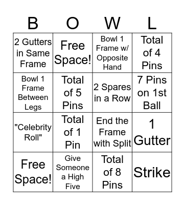 RSM Bowling Bingo Card