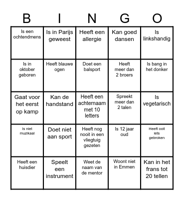 Kennismakingsbingo Card