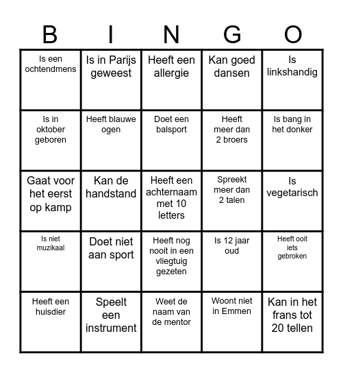 Kennismakingsbingo Card