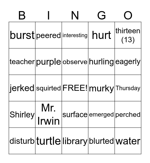 2nd Grade Bingo Card