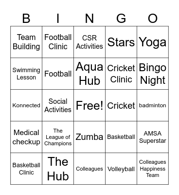 Colleague Happiness Hub Bingo Card