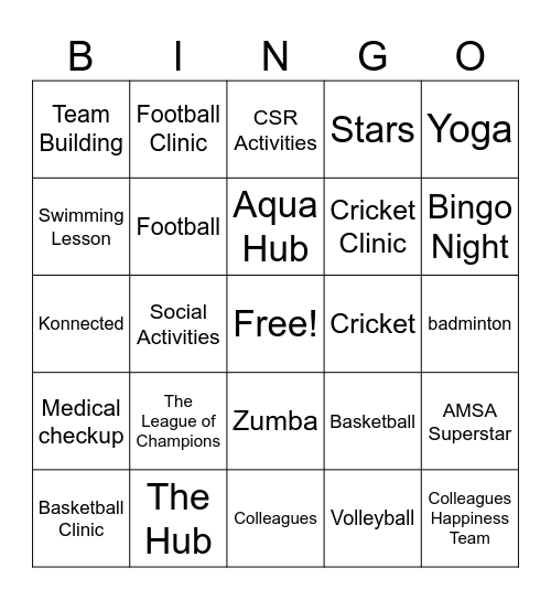 Colleague Happiness Hub Bingo Card