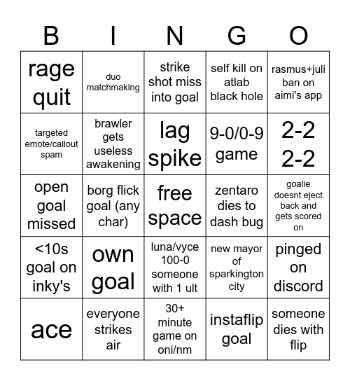 omega strikers bingo Card