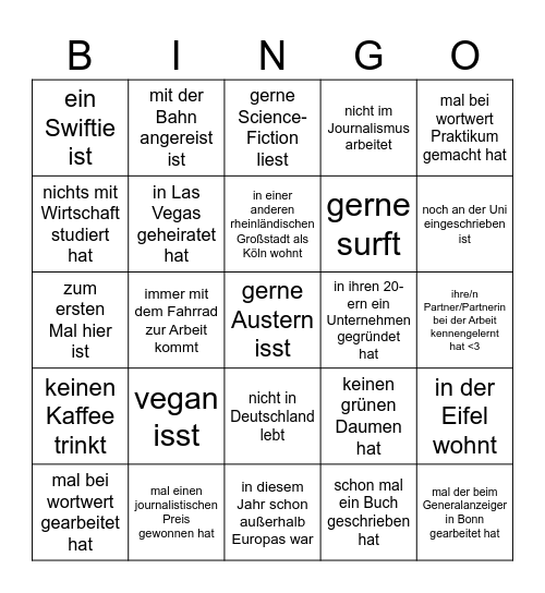 Finde eine Person, die... Bingo Card