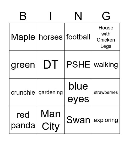 Mrs Musgrave Bingo Card