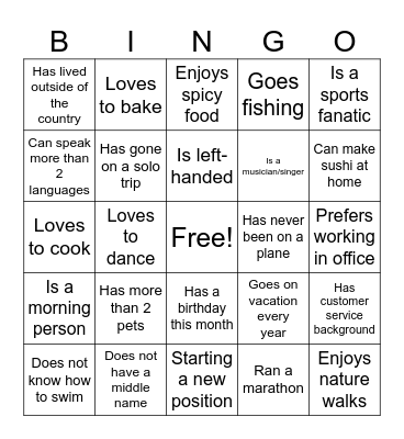 Ice Breaker Bingo Card