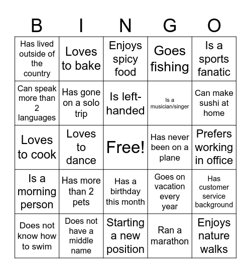 Ice Breaker Bingo Card