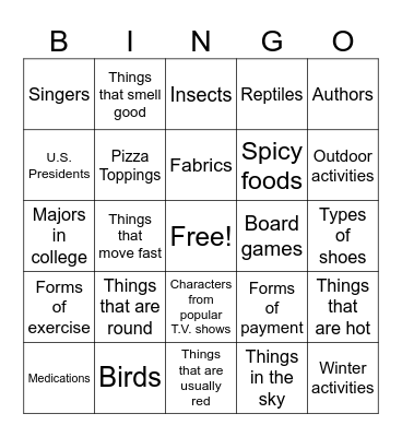 Category Bingo Card