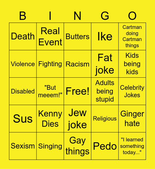 South Park Bingo! Bingo Card