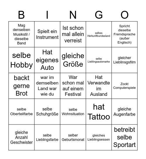 Finde eine Person, die... Bingo Card
