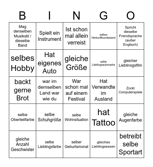 Finde eine Person, die... Bingo Card