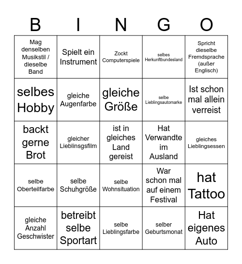 Finde eine Person, die... Bingo Card