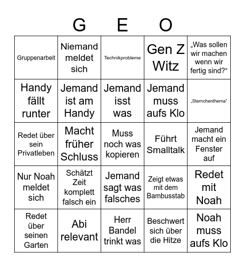 GEO Bingo Card