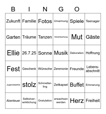 Ellies Jugendweihe Bingo Card