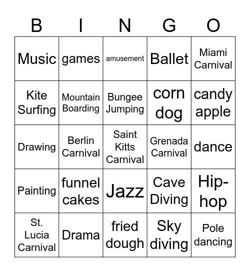 Carnival Bingo Card