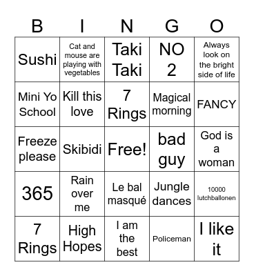Just Dance 2020 (including Kids Mode) Bingo Card