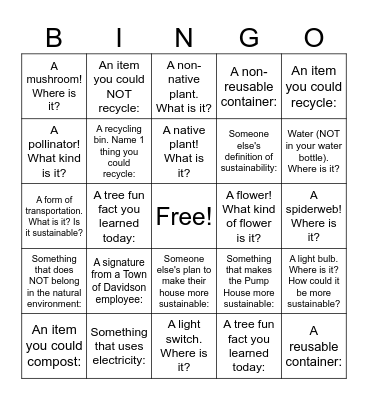 Sustainability Bingo! Bingo Card