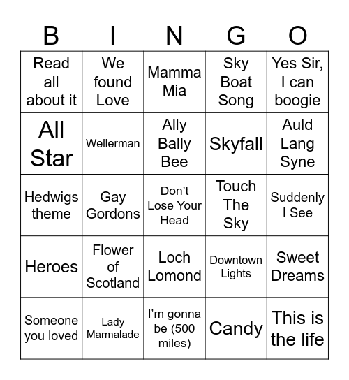 Scottish Music Bingo Card
