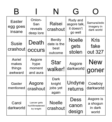 Chapter 5 deltarune Bingo Card
