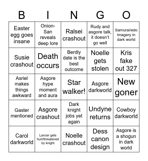 Chapter 5 deltarune Bingo Card