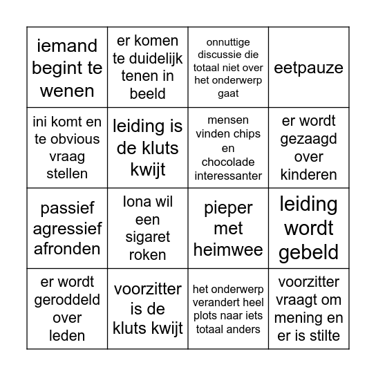Vergaderbingo Card