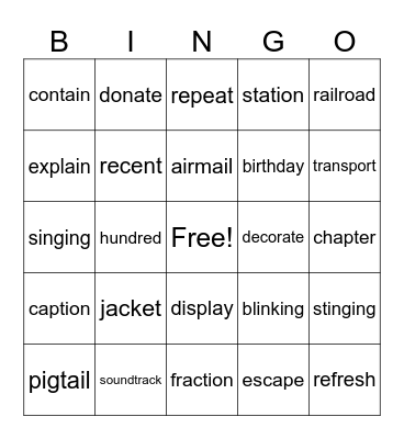 Decoding Multi-Syllabic Words! Bingo Card