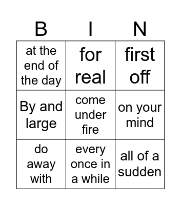 English Idioms Bingo Card