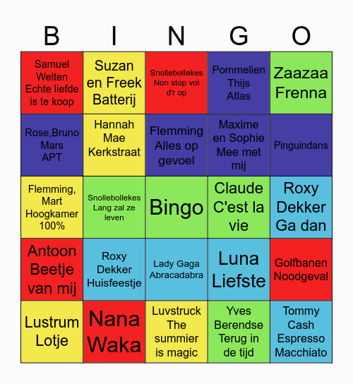 Muziek Bingo!!! Bingo Card