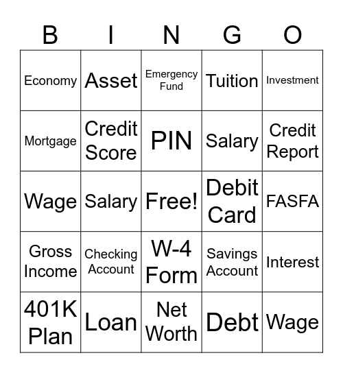 Financial Literacy Bingo Card