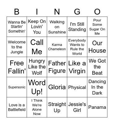 80's Music Bingo #2 Bingo Card
