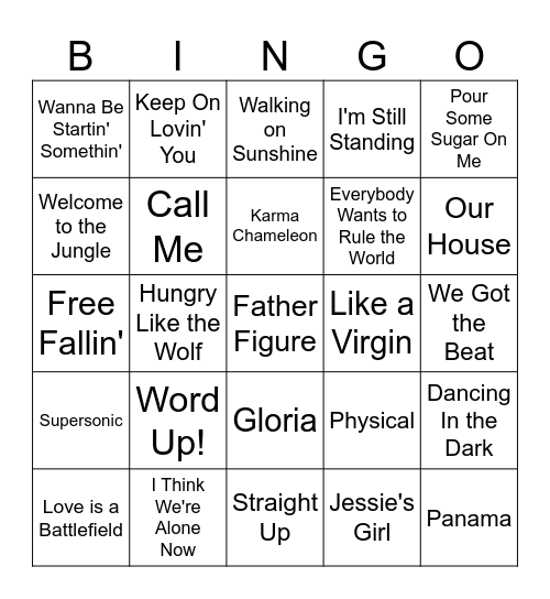 80's Music Bingo #2 Bingo Card