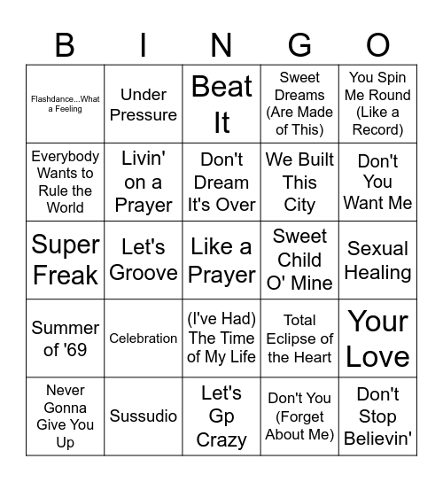 80's Music Bingo #4 Bingo Card