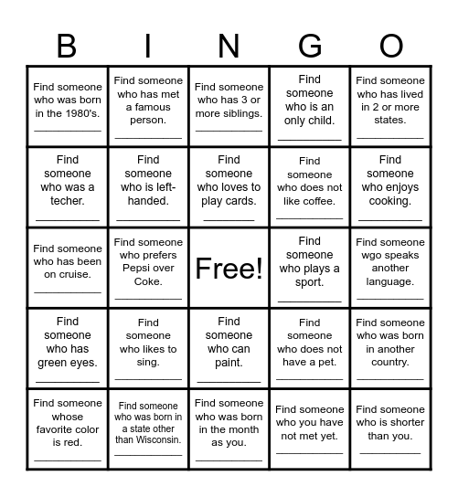 Cardinal Bingo Card