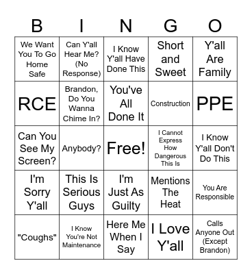 Construction Safety Meeting Bingo Card