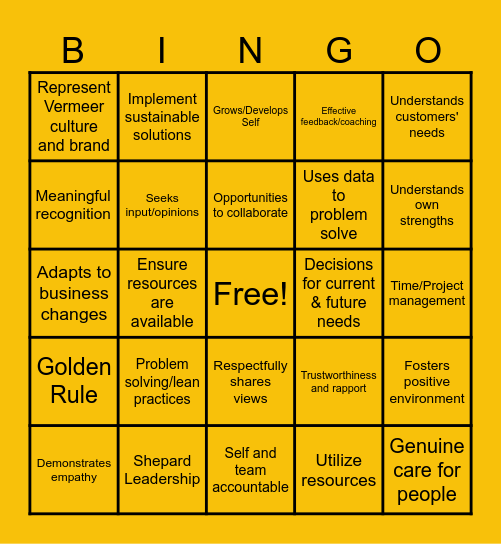 CHARACTERISTIC AND BEHAVIORS Bingo Card
