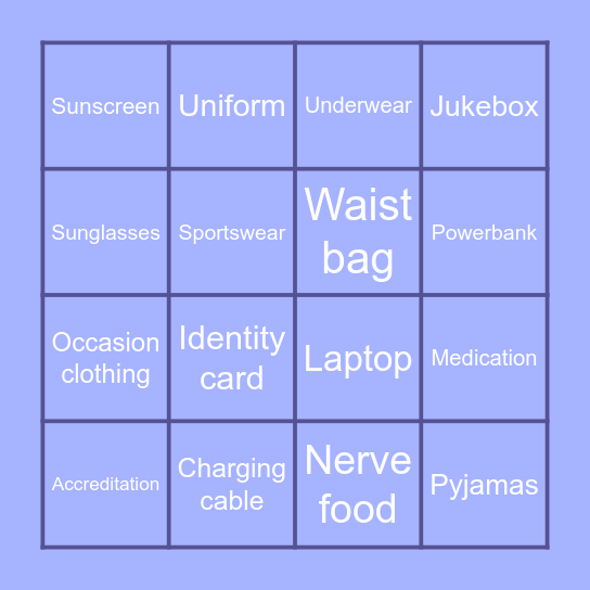 Sinas Packliste Bingo Card