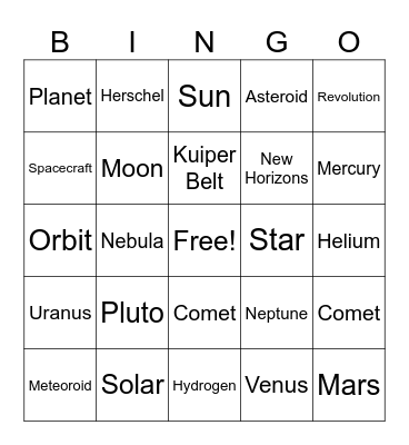 Space Bingo Card