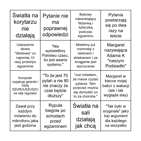Egzamin Zakazy Patataj Bingo Card