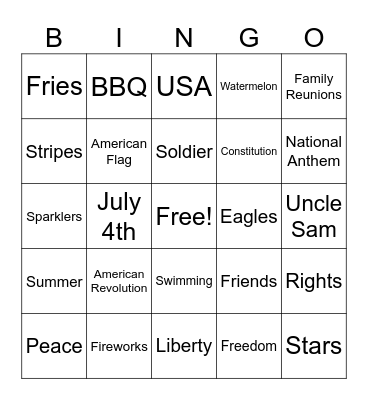 July 4th Bingo Card